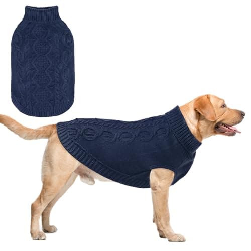 SCENEREAL Knitted Dog Sweater for Large Medium Small Dogs, Cat Dog Winter Coat Warm Sweatershirts Outfits, Classic Pet Clothes with Leash Hole, Soft Pet Knitwear Apparel for Girls Boys, Navy L