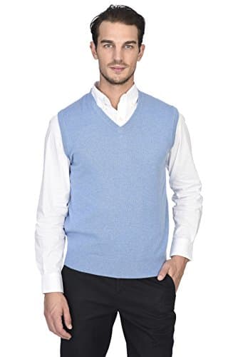 State Cashmere Sleeveless Sweater Vest - V-Neck Pullover for Men Made with 100% Pure Cashmere Sourced from Inner Mongolia Goats - Soft, Lightweight & Versatile - (Bella Blue, Large)