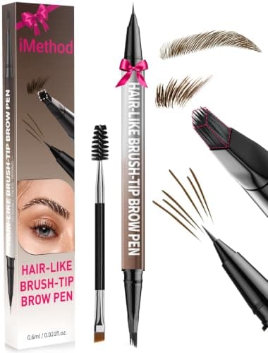 iMethod Eyebrow Pen - Eyebrow Pencil,2-in-1 Eyeliner Dual-Ended Brush-Tip Microblading 4d Eyebrow Pencils for women,Long Lasting Waterproof Hair-Like Brow Pencil,with Eyebrow Brush,DarkBrown