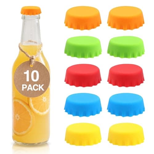 Sttrzop Reusable Beer Bottle Caps, 10 Multicolor Silicone Bottle Caps for Soda & Homebrew, Leakproof, BPA-Free, Dishwasher Safe