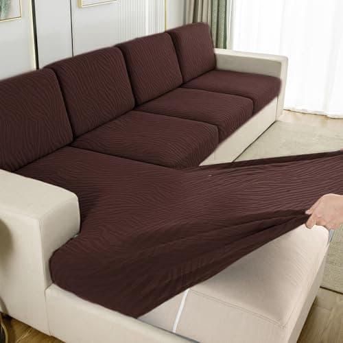 UWWGKK Stretch Couch Cover for Sectional Sofa - Multiple Patterns & Colors,Sofa Cover Design for L-Shaped Couches,Coffee SBW Chaise Cover(1 Pcs)