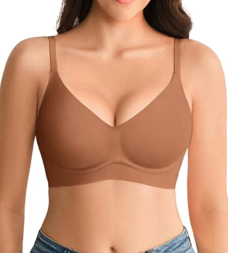 Jelly Bras for Women No Underwire - Wireless Seamless Padded Bralette, Full Coverage Back Smoothing Bra with Support - Coffee, 2XL