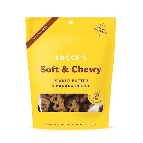 Bocce's Bakery Oven Baked PB & Banana Recipe Treats for Dogs, Wheat-Free Everyday Dog Treats, Real Ingredients, Baked in The USA, Natural Soft & Chewy Cookies, Peanut Butter & Banana, 6 oz