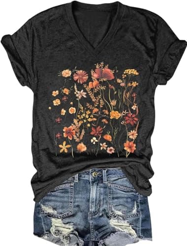 Be Kind Shirt Women Let Kindness Bloom Shirt Vintage Flower T-Shirts Cute Floral Summer Casual Short Sleeve Tops(X-Large,V-Dark Gray1)