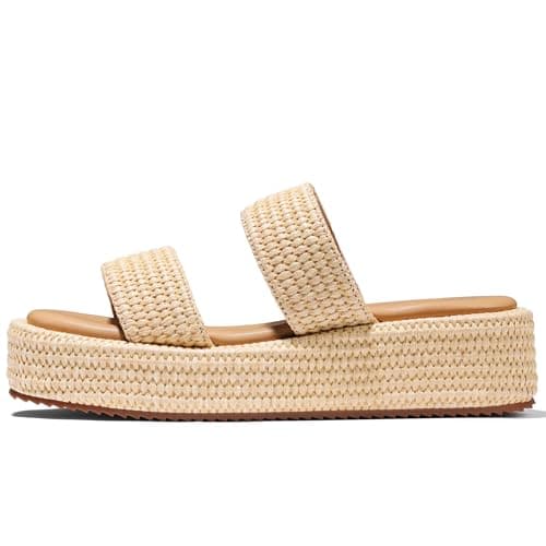 Erocalli Raffia Sandals Espadrilles Wedges Platform Sandal for Women 2025 Open Toe Two Straps Slides Cute Wedge Summer Beach Flatform Vacation Dress Shoes Resort Wear