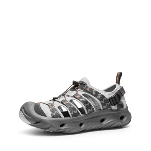 NORTIV 8 Water Shoes Hiking Sandals for Men and Women Wide Toe Box Cushion EVA Sole Closed Toe Arch Support Quick-Dry Outdoor Walking Sandals for Travel Trail,Size M7.5/L9,Grey,SNST26005U