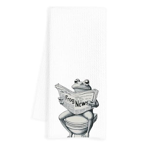 INDAJEDN Funny Frog Hand Towel, Cute Frog Dish Towel for Bathroom Washroom Toilet Decor, Black and White Animal Bathroom Washroom Toilet Decor,16x24 Inch