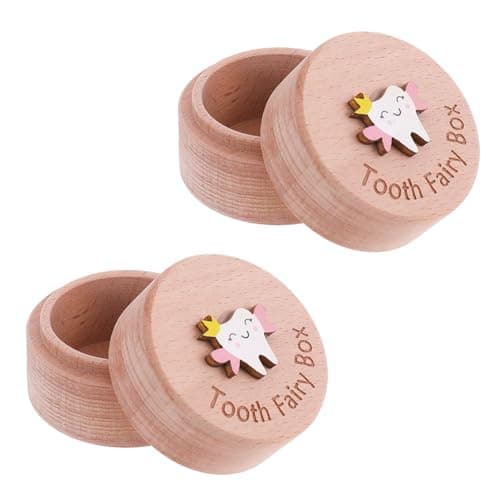 ZEYIYER 2PCS Tooth Fairy Holder, 3D Carved Wooden Tooth Holder, Cute Teeth Keepsake Storage Box for Lost Teeth