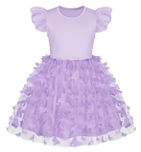 COTRIO Girls Casual Dresses Toddler Butterfly Tulle Dress 3-4 Years Purple