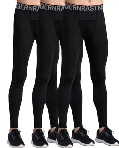 Geanrastn Boys Leggings Quick Dry Youth Compression Pants Tights Athletic Pants Sports for Kids 3 Pack L