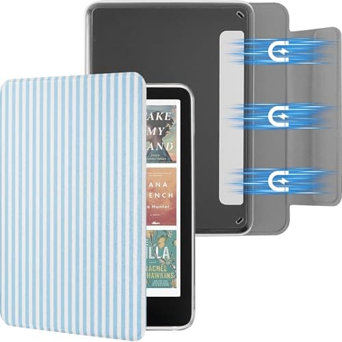 SESENSE Detachable Magnetic Case for 6'' Kindle 2024 and 2022 (11 Generation), Slim PU Shell Cover Case with Auto Wake/Sleep, Blue and White Stripes