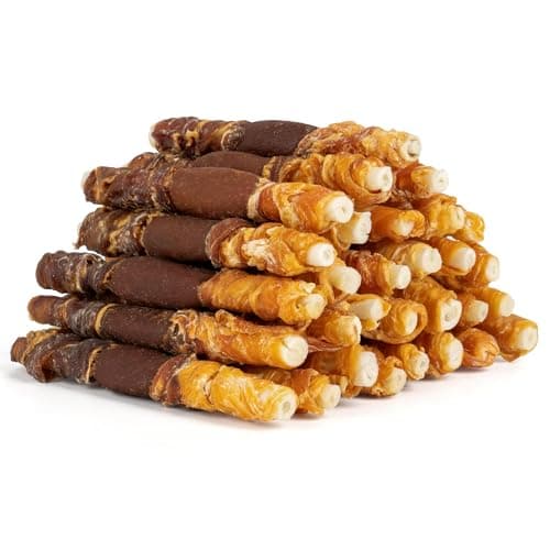 MON2SUN Dog Treats, 5 Inch Triple Flavor Wrapped Rawhide Sticks, 21.16 oz