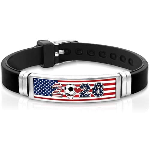 mintolex Soccer Fan Bracelet 2026 Sports Bracelet Adjustable Silicone Stainless Steel Wristband Game Day Accessories Patriotic Red White Blue Athletic Bracelet for Men Women Sports Lover Gift, Soccer