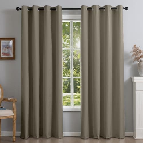 DrapeMaster Fire Retardant Fluorine Free NFPA701 Standard Curtains 2 Panels 100% Blackout Thermal Insulated Grommet Drapes for Bedroom Living Room