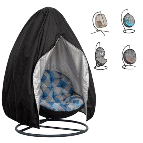 Patio Egg Chair Covers with Zipper, Large Wicker Egg Swing Chair Covers, Waterproof Heavy Duty Weather Resisatnt Outdoor Chair Cover, Windproof Hanging Chair Cover (Black)
