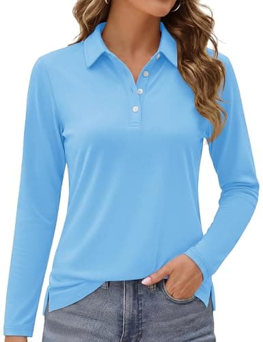 MAGCOMSEN Women's Polo Shirts Golf Top Women Long Sleeve Collared Shirt UPF 50+ Sun Protection Tee Waterfall Blue,S