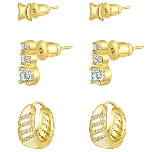 Rotnso Gold Hoop Earrings Set for Women Hypoallergenic Trendy Huggie Stack
