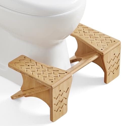 SONGMICS Bamboo Toilet Stool, Height Convertible to 8 or 9.3 Inches