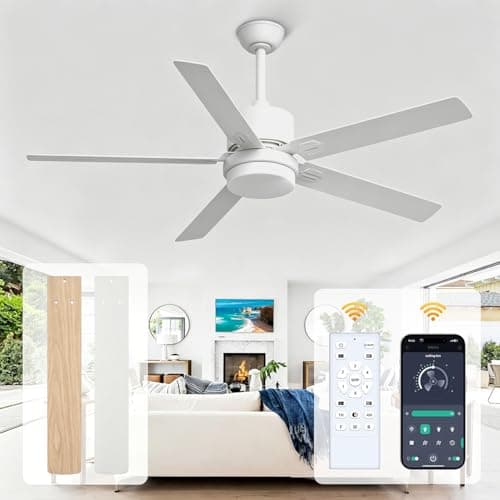 Obabala Ceiling Fan with Light 60 Inch, DC Motor Ceiling Fan with Remote and APP Control, Dimmable LED Color Changing, Reversible Quiet Fan for Bedroom Living Room Indoor Outdoor, Modern