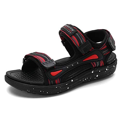 kulebear Kids Boys Summer Sports Sandals Hiking Beach Outdoor Open toe Sports Sandals for Kids Black/Red 12.5 Little Kid