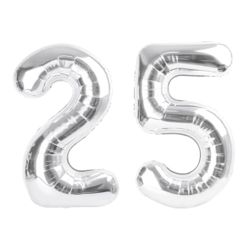 Number 25 Balloons, Silver 52 Balloon Numbers 40 Inch for Women Men, Birthday Decorations for 25th Photo Prop, Big Events, School Class Party