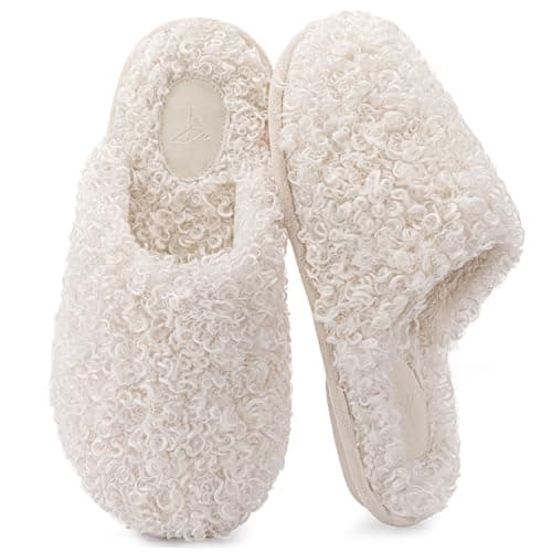 RockDove Women's Twirl Fleece Cozy Scuff Slippers with Memory Foam, Indoor Non-Slip Rubber Sole, Gift-Ready House Shoes, Size 7-8 US Women, Pearl White