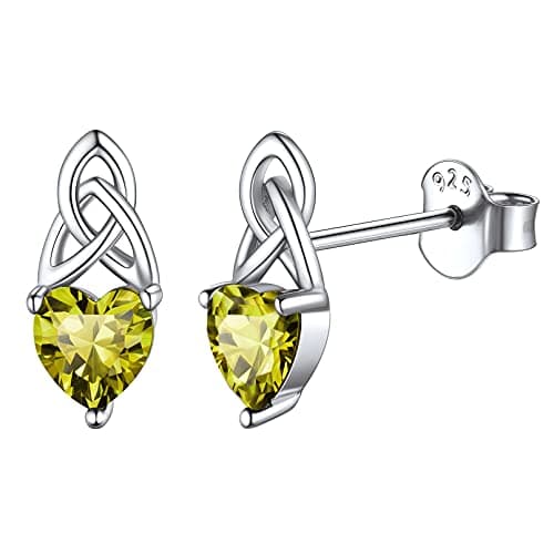 ChicSilver Celtic Earrings for Women 925 Sterling Silver Olivine Peridot Gemstone August Birthstone Heart Stud Knot Earrings Hypoallergenic