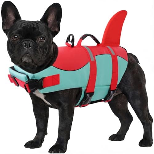 ASENKU Dog Life Jacket - Pet Safety Vest for Swimming & Boating, Shark Life Jacket with Floatation, Dog Lifesavers Swimsuits for Small Medium Large Dogs (RedGreen, XS)