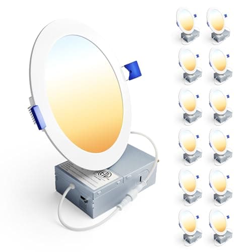 Ensenior 12 Pack 6 Inch LED Recessed Ceiling Light, 5CCT, 1200LM 12W 120V