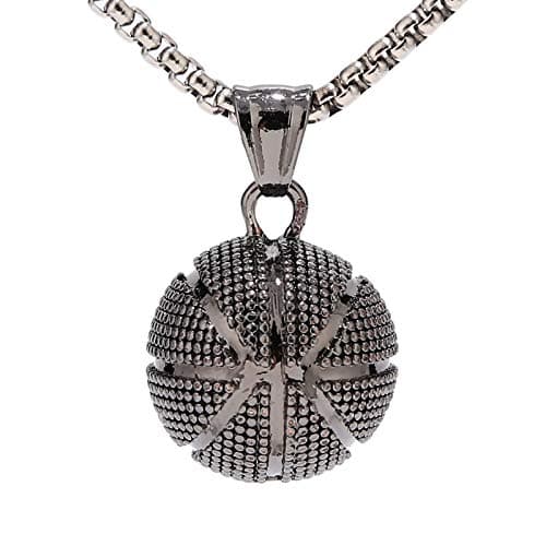 UALGL Basketball Pendant Necklace Stainless Steel Sports Necklace (Black)