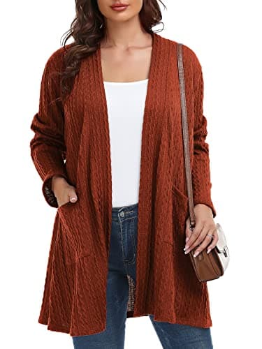BELAROI Womens Plus Size Cardigan Long Sleeves Fall Sweaters with Pockets Lightweight Oversized Long Cardigans Winter Jacket Open Front (4X, Rust)