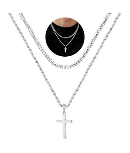 Yooblue Cross Necklace for Men, Stainless Steel Mens Cross Chain Necklace