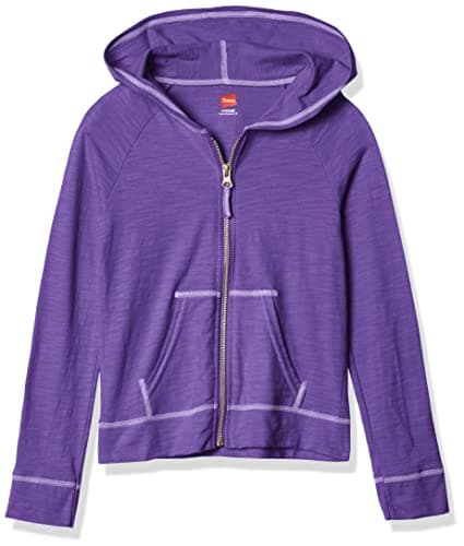 Hanes Girls Slub Jersey Full Zip Jacket Shirt, Purple Crush, X-Small US