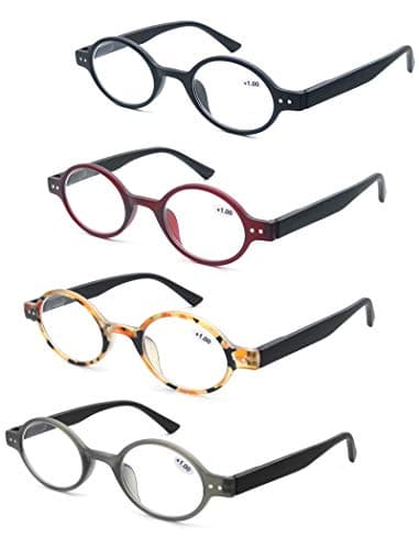 MODFANS 4 Pack Round 2.25 Reading Glasses Women Men,Retro Matte Frame Comfortable Spring Hinge-Lightweightest Readers Suitable Wear well-4 Pouch with Each Area