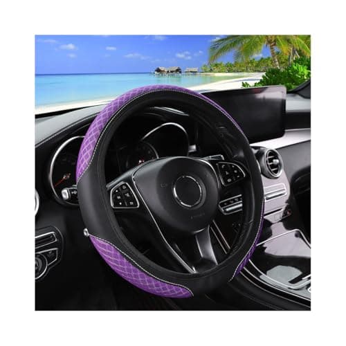 Zpana Elastic Car Steering Wheel Cover, 14.5-15 Inch Leather Non Slip Vehicle Steering Wheel Protecter Without Inner Ring, Auto Interior Protection Accessories, Universal Fit (Purple)