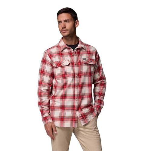 Columbia Mens Flare Gun Stretch Flannel, MTN Red Two Lane Tartan, Small