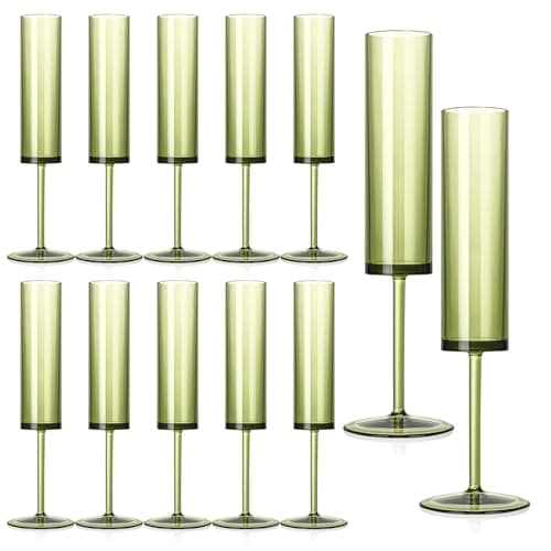 12 PCS Green Champagne Flutes Plastic 5.4OZ Clear Acrylic Champagne Glasses Long Stem Champagne Flutes Sparkling Wine Glasses Sage Green Champagne Glasses FOR Wedding Cocktail Cups Cava Prosecco