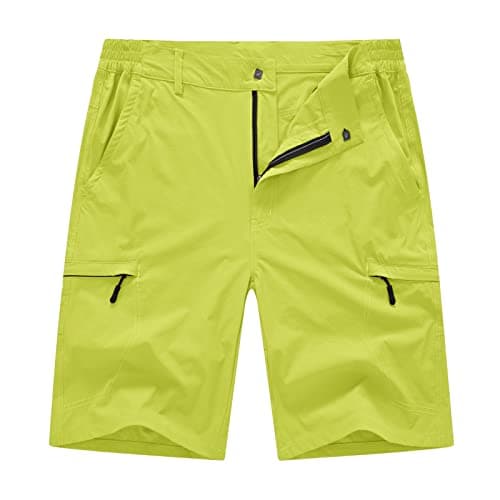 BASUDAM Men's Cargo Hiking Shorts Stretch Quick Dry Lightweight Work Shorts 6 Pockets for Camping Travel Fluorescent Green 34