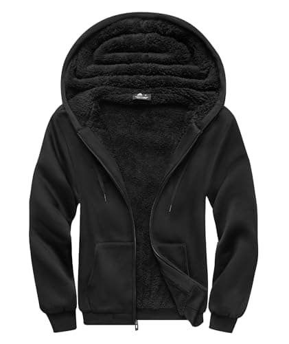 SCODI Hoodies for Men Heavyweight Fleece Sweatshirt - Full Zip Up Thick Sherpa Lined Hooded Sweatshirts Black XX-Large