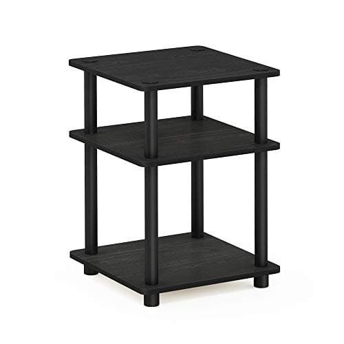Furinno TURN-N-TUBE Side Table, 3-Tier Square Modern End Table, Open Shelves Nightstand, Night Stand, Bedside Table, Easy Assembly, for Living Room, Bedroom, Blackwood