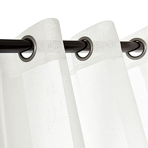 RNDRSSE Sheer Curtains Faux Linen Semi Voile Light Filtering Drapes Pair for Bedroom Living Room, Set of 2 Grommet Top Window Curtain Panels (54 x 108 Inch,Off White)