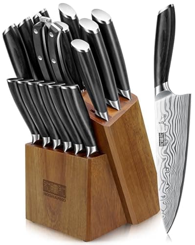 HOSHANHO 16-Piece Knife Set with Block, Ultra Sharp Kitchen Knife Block Set