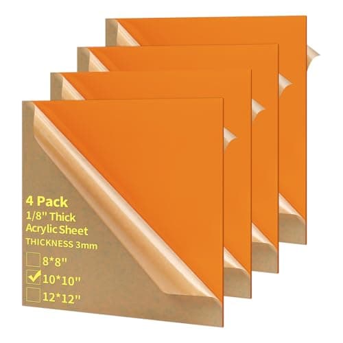 1/8 Thick 10 x 10 inch Acrylic Sheets - 4 Pack Plexiglass Sheets for Creative DIY Projects Laser Cutting Engraving UV Printed Signs Crafts Badges, LightOrange