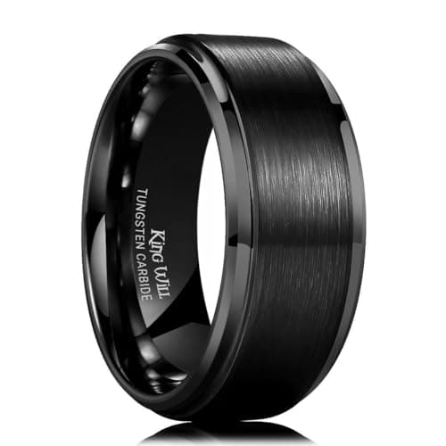 King Will Men's Black Tungsten Carbide Ring 10mm Polished Step Edge Matte Brushed Finish Center Wedding Band(6)