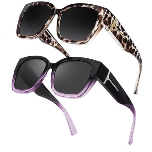 Myiaur Fit Over Glasses Sunglasses for Women, Trendy Oversized Polarized Wear Over Sun Glasses with UV400 Protection（2 Pack）