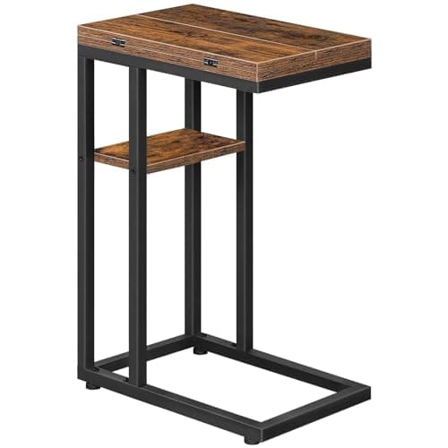 HOOBRO Foldable C Shaped End Table, C Shaped Side Table with Storage Shelf, Small Snack Table, Slide Under Couch Table for Sofa, Living Room Bedroom Small Spaces Easy Assembly, Rustic Brown BF29SF01