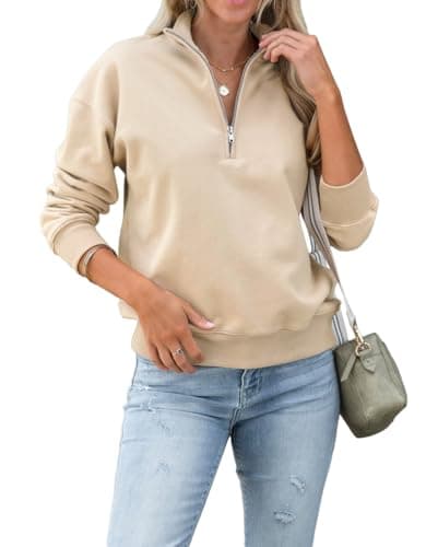 Dressmine 1/4 Zip Pullover Women Knit Long Sleeve Zipper Sweatshirt Hoodies Trendy 2026 Clothes Apricot XX-Large