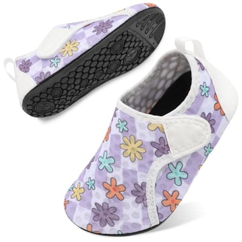 Besroad Kids Girl Boys Sandals Beach Swim Aqua Water Socks Shoe Kids Quick Dry Shoes Toddler Non Slip House Slippers Socks Purple Flower 11-11.5Little Kid
