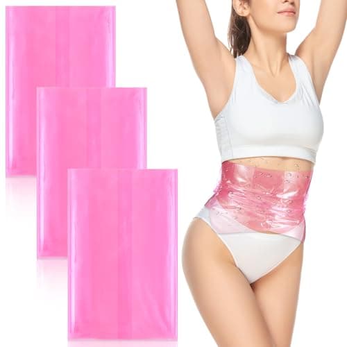 Simgoing 3 Pcs Pink Sauna Belt Waist Wrap Reusable Plastic Disposable Orkout and Sweat Enhancer Stomach Body Wrap 44 x 12 Inch