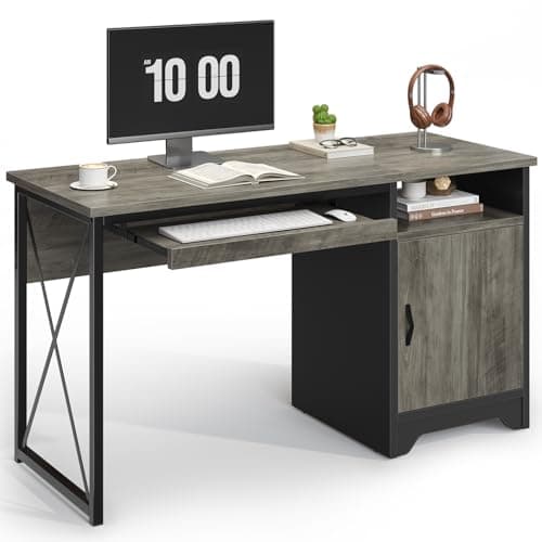 Bestier 47-Inch Office Desk with Storage Cabinet & Keyboard Tray, Grey